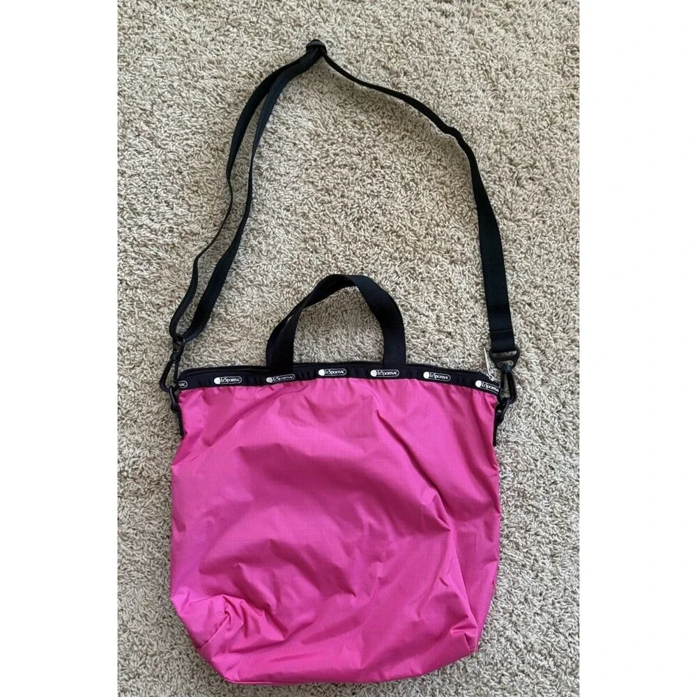 Le SportSac Easy Carry Tote Bag Pink Black Lining Double Handles Crossbody Strap